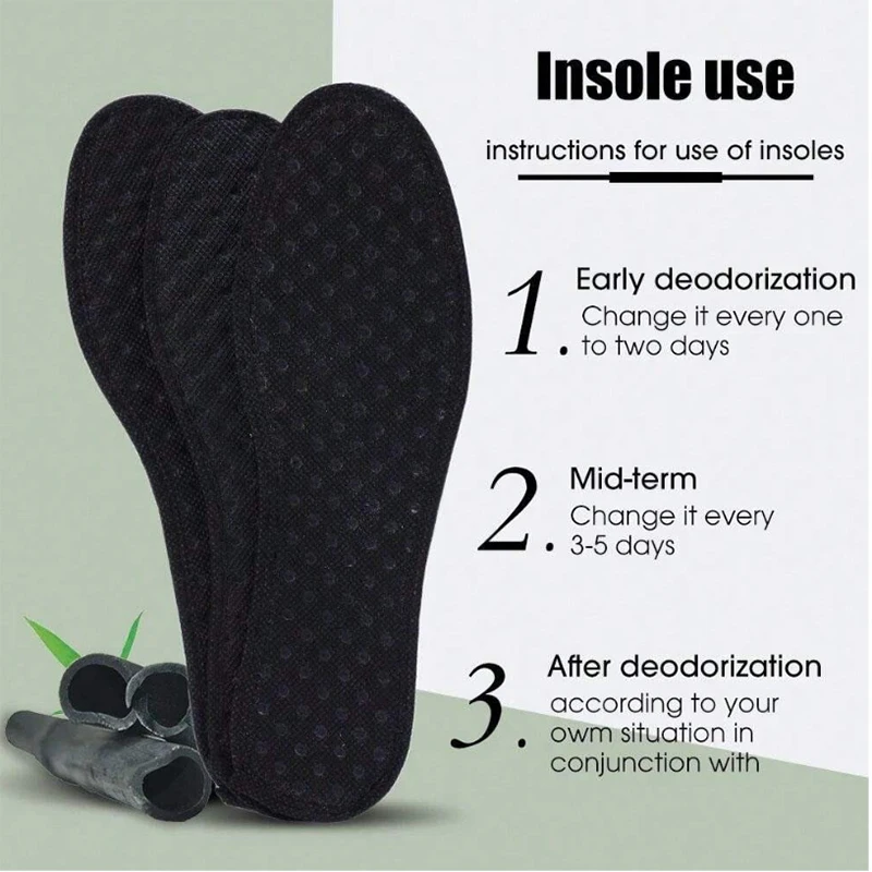 Plantillas desodorantes de carbón de bambú para hombre y mujer, almohadillas de malla transpirables para absorber el sudor, plantilla suave absorbente de golpes, accesorios para zapatos