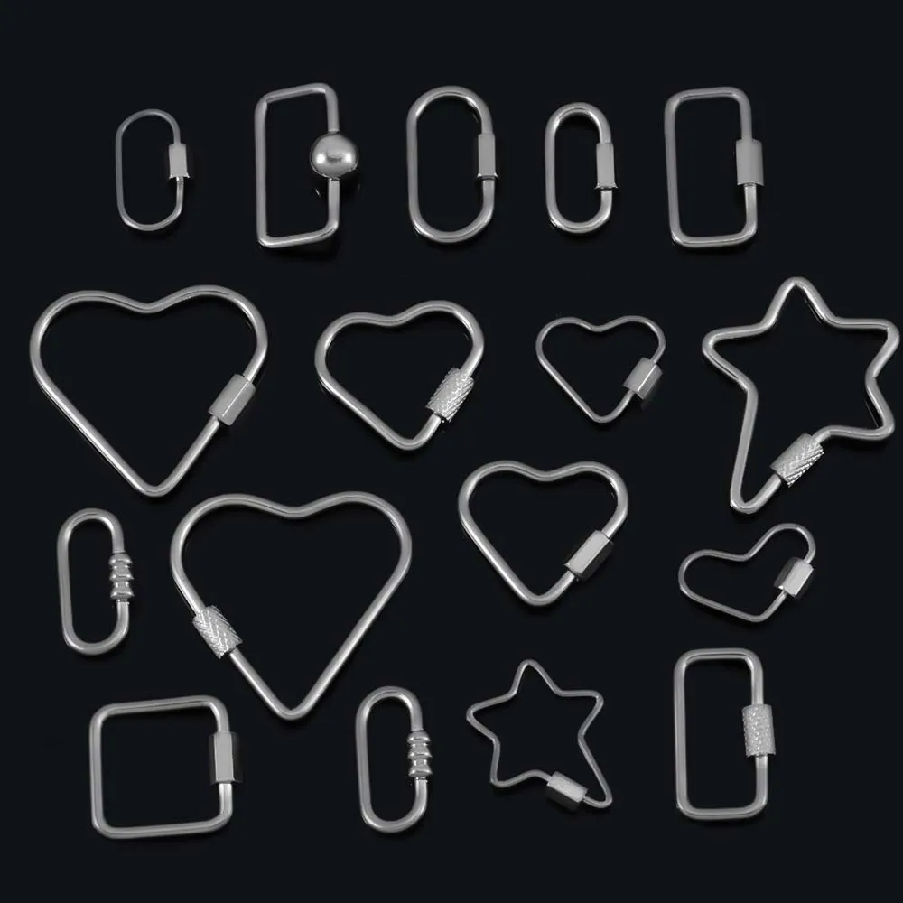 

5pcs Stainless Steel D Oval Heart Shape Locking Carabiner Screw Clip Link Hook For DIY Keychain Holder Necklace Jewelry Making