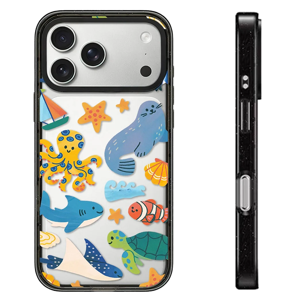 Creative Animal Stamps 2.0 Acrylic Black White Border Phone Cover for IPhone 12 13 14 15 16 17 Pro Max Case for IPhone 17 Air