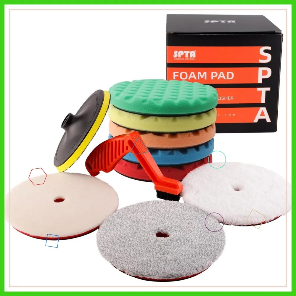 7-Inch Car Polishing Pads Kit with 5 Roughness Options, Washable Buffing Sponges for Waxing and Cleaning
