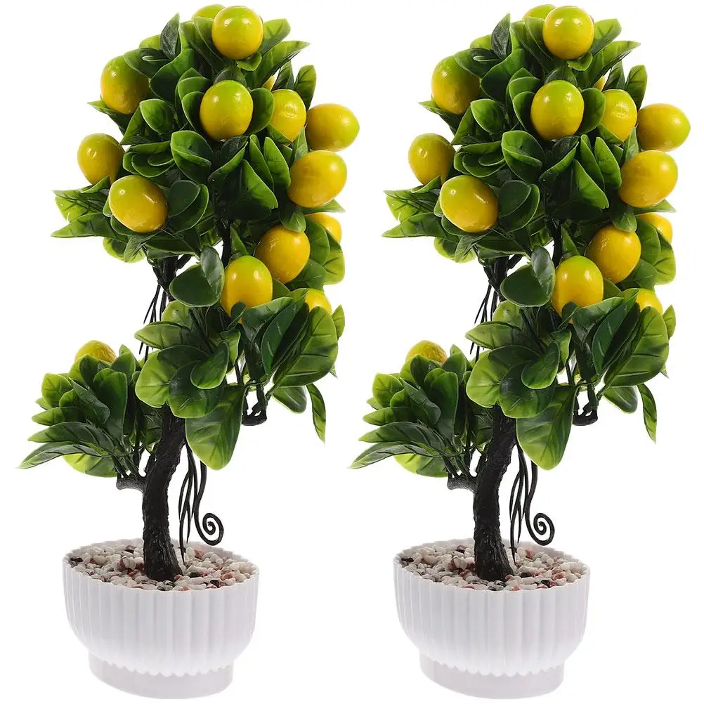 

2 Pcs Artificial Lemon Tree Decor Faux Plants for Home Office Desk Living Room Bedroom Study Table Decorations StylishFruits