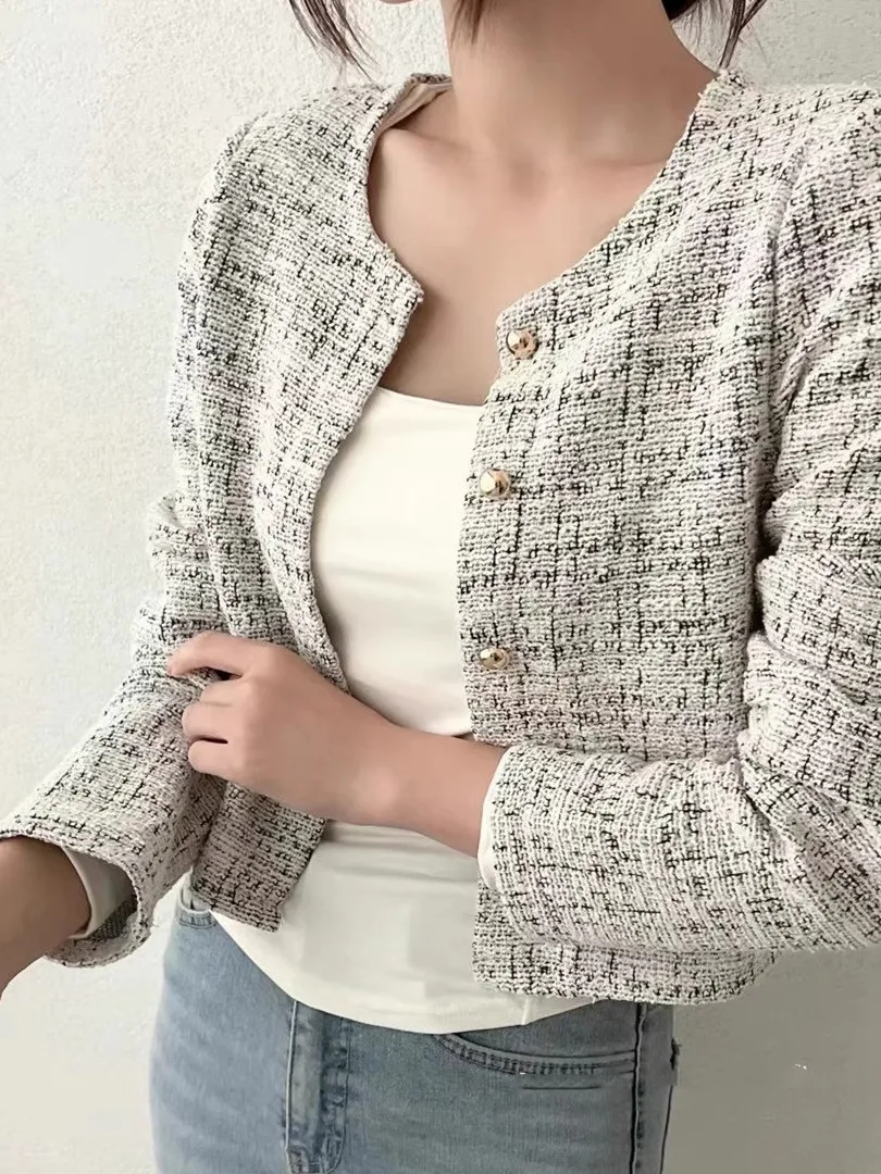 

Early Autumn ort Outerwear Women's Retro Faion Texture Ele Open Cardigan Single Button Trendy Top Quali Large Size