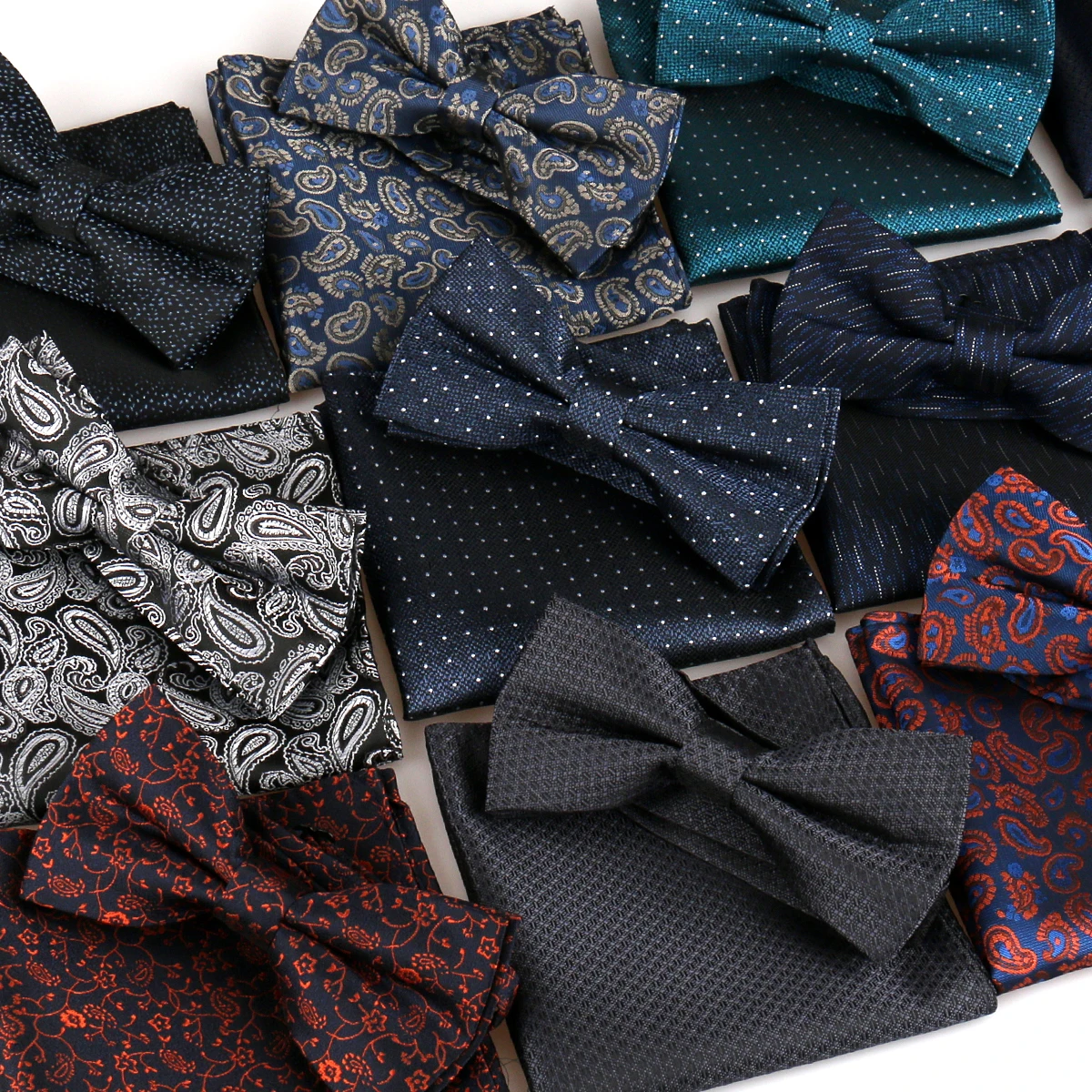 Bowtie Men Pocket Square Set Bow Tie Jacquare Paisley Floral Hanky For Man Black Butterfly Handkerchief Suit Pre-Tied Gifts