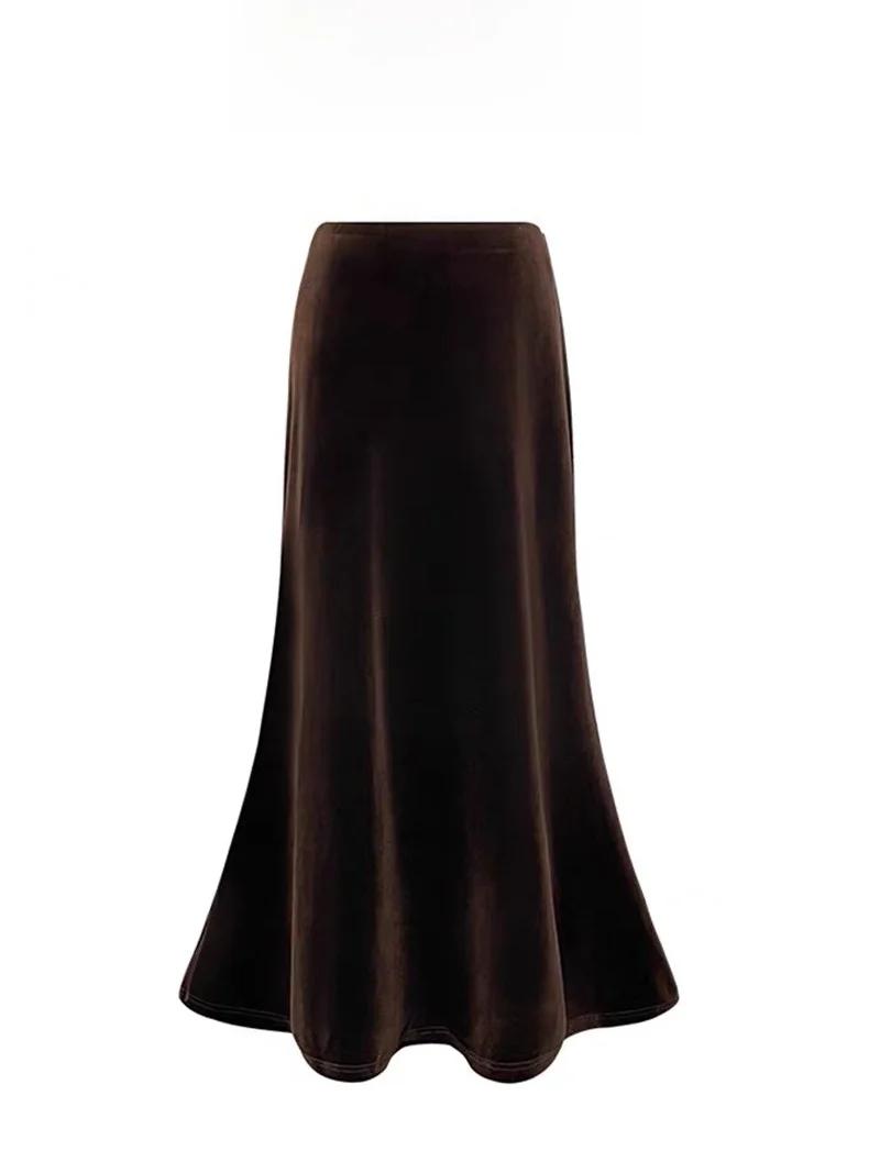 

Оксамитовая юбка Ele с высокой талией на подкладке, женская длинная юбка-миди кофейного цвета, юбка Ele в стиле ретро