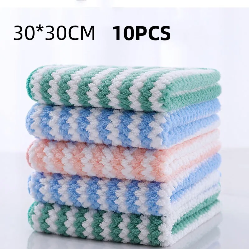 10PCS/5PCS 30x30cm Kitchen Scouring Pad Towel Dishcloth Household Rags Gadget Microfiber Non-stick Oil Table Cleaning Cloth Wip