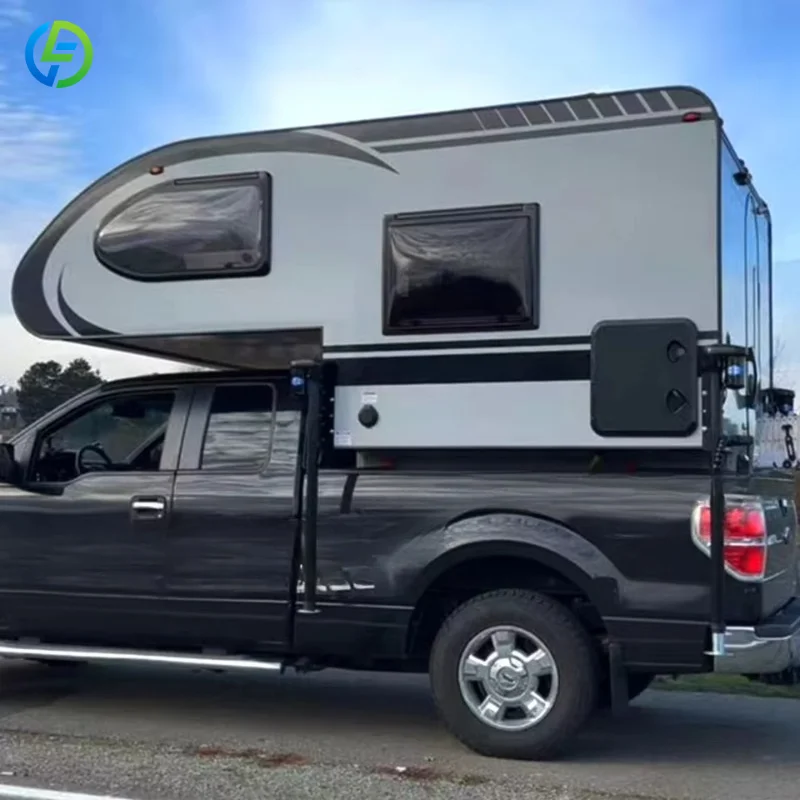 Side Slide in Truck Camper Fiberglass Overland Off Road Pickup Camper Shell with Kitchen Bathroom for Full Size Pickup Truck