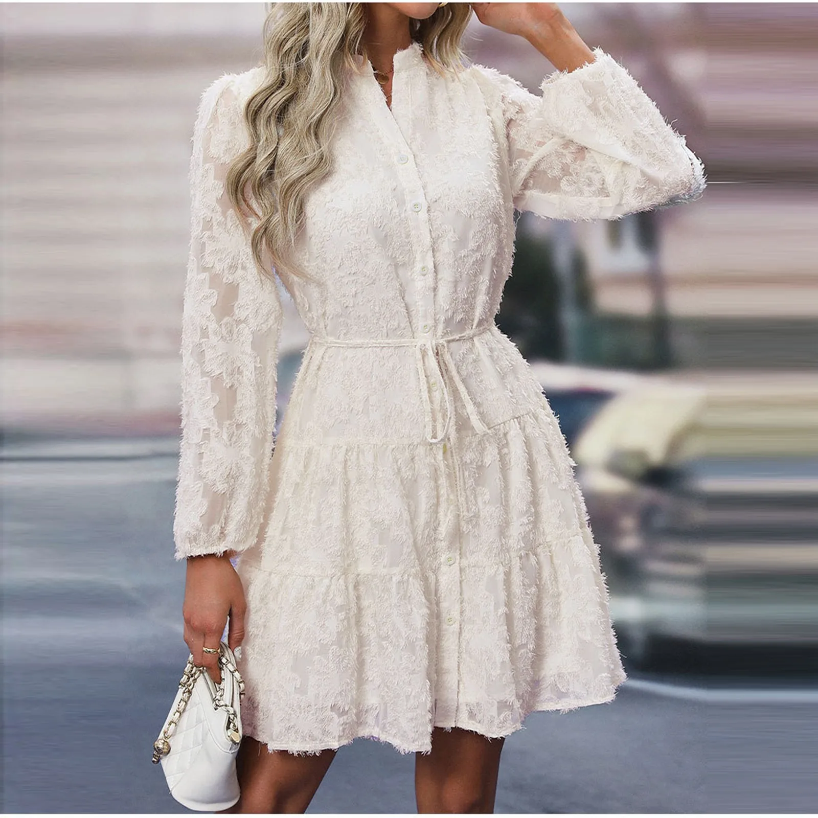 Sexy Dress With Lace Long Sleeves Shirt Dress Spring And Autumn Elegant Mini Skirt Formal Dresses For Women Teacher Dresses