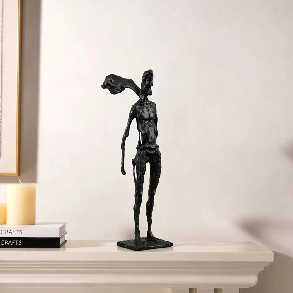 31cm Abstract Cast Iron Statue Minimalist Metal Walking Man Sculpture Aesthetic Room Decor Shelf Office Decoration Bookcase Gift