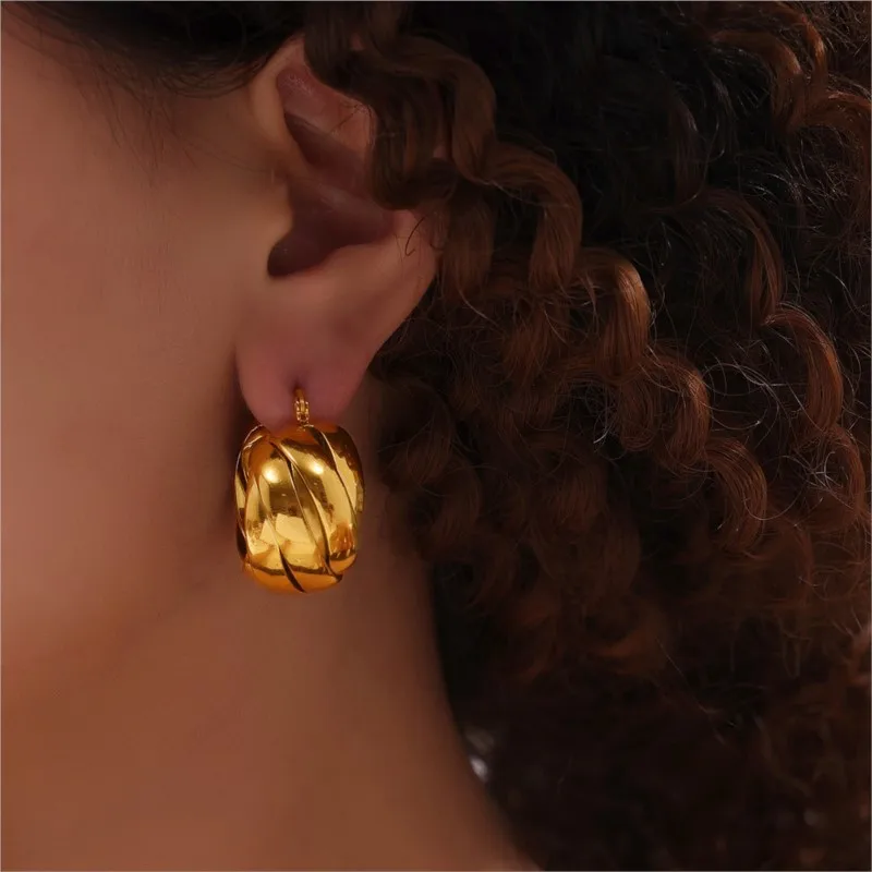 Vintage Multi Layer Hoop Earrings For Women Stainless Steel Gold Plated Waterproof Women\'s Dangle Earring Ladies Luxury Jewelry