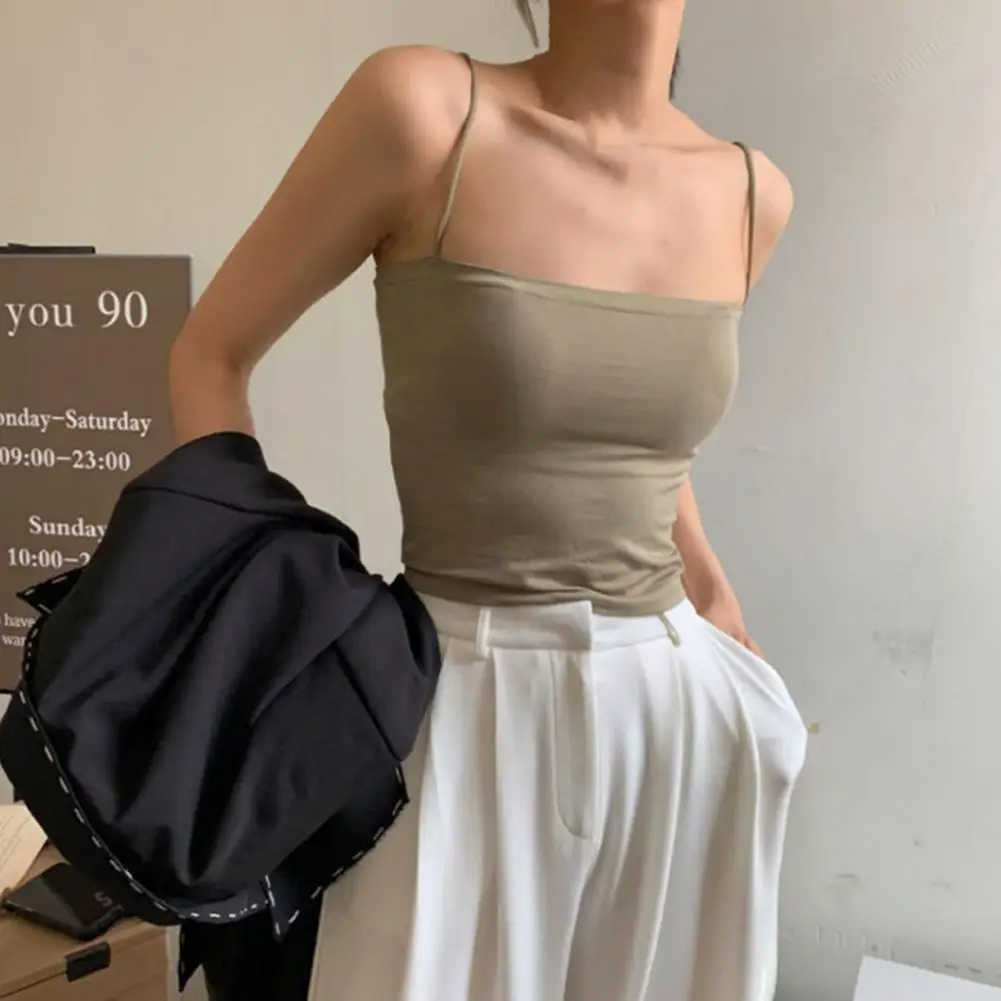 

Women Vest Super Soft Fade-Resistant Nylon All-match Simple Solid Camisole Girl Streetwear With Built In Bra 5Colors