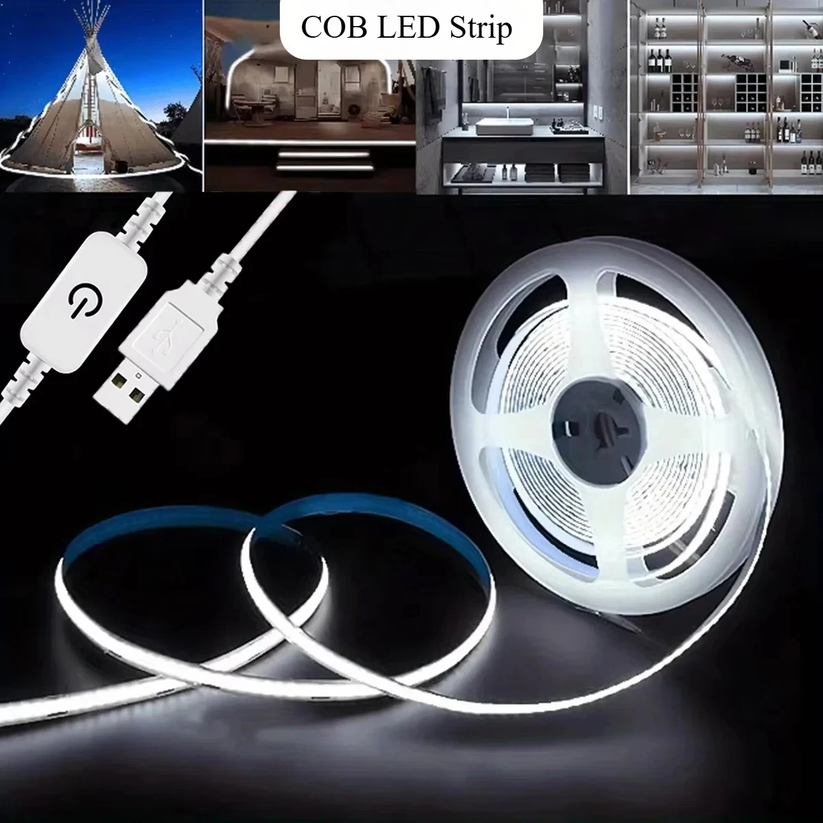 5V COB LED Strip Touch Dimmer USB 320LEDs/m High Density Flexible Led Tape 3000K 4000K 6500K Led Lights Indoor Lighting