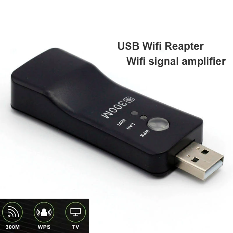 Wireless USB Universal WiFi Adapter, Ethernet Network Bridge Repeater, WiFi Signal Amplifier para Smart TV, RJ-45 Port, 300Mbps