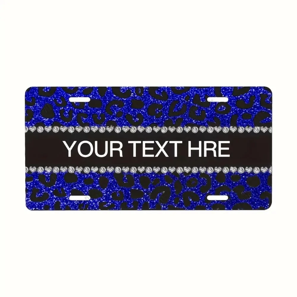 CIFbuy Royal Blue Glitter Leopard Rhinestone Heart Aluminum Plaque,Personalized Custom Text Wall Ornament (Only For Decoration)