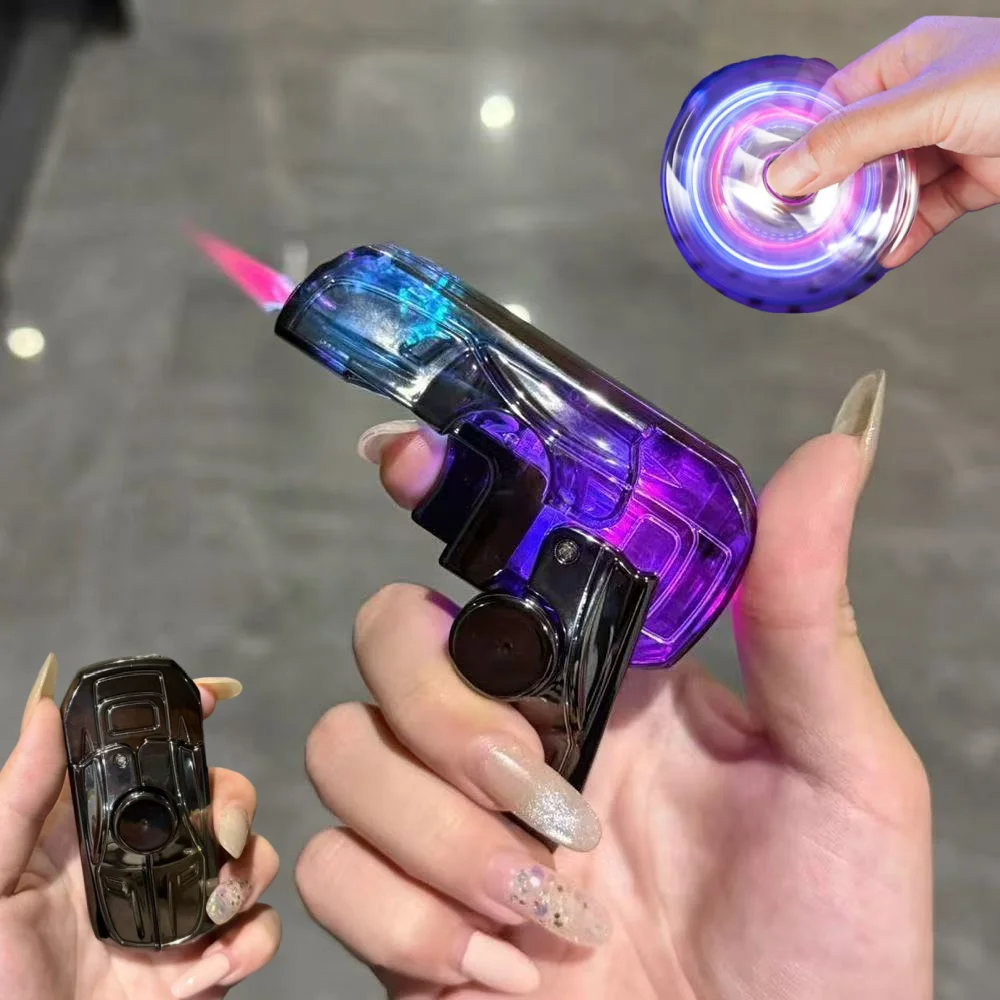 

Fashion Folding Gyroscope Luminous Inflatable Lighter with Direct Spray Flame Racing Style Rotating Decompression Lighter Gift