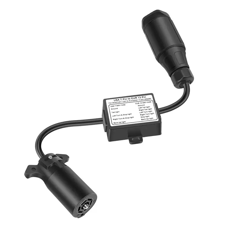 2X USA To European Trailer Light Converter 7 Way Flat Socket (US Vehicle) To 13-Pin Round Plug (EU Trailer)