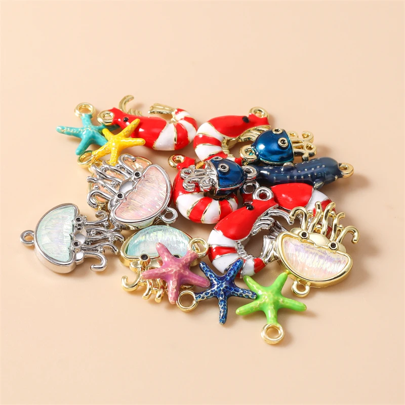 5pcs Cute Mix Metal Marine Life Lobster Starfish Charms for Jewelry Making Earrings Pendants Necklaces DIY Crafts Accessories