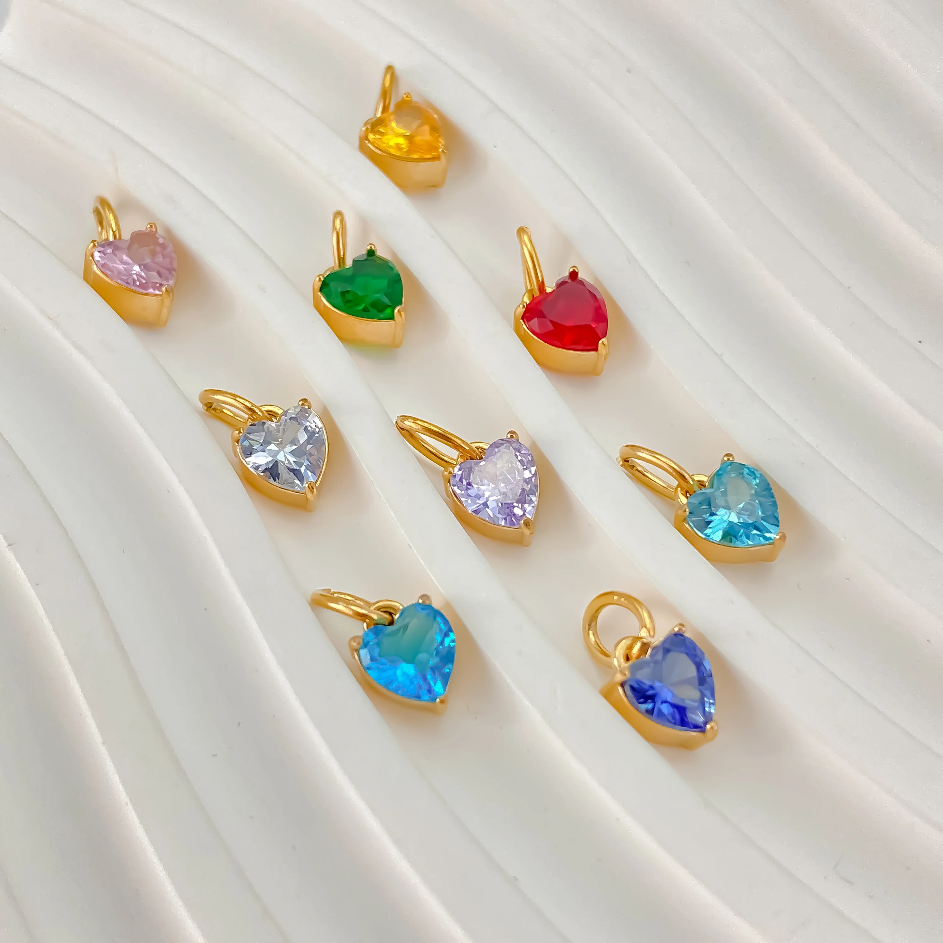 12 Colors Heart Zircon Charms Birthstone Style Jewelry Stainless Steel Pendant for Women Necklace Earrings Birthday Gift