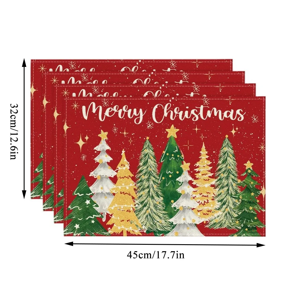 4pcs Christmas Tree Table Placemat Linen Table Placemats For Dining Table Washable Table Mats For Christmas Holiday