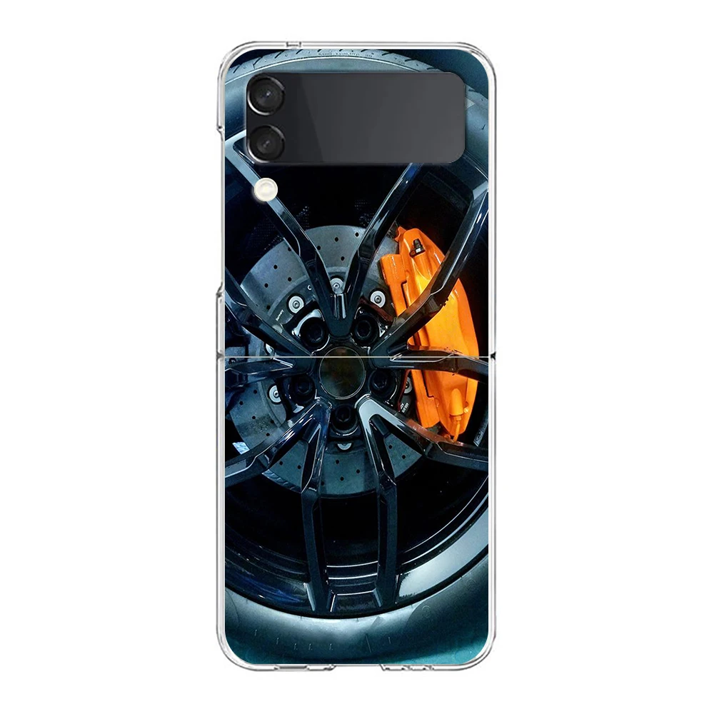 Sports Car Wheel Tire Speed Hard PC Phone Case For Samsung Galaxy Z Flip 6 5 4 Transparent ShockProof for Samsung Z Flip 3 Shell