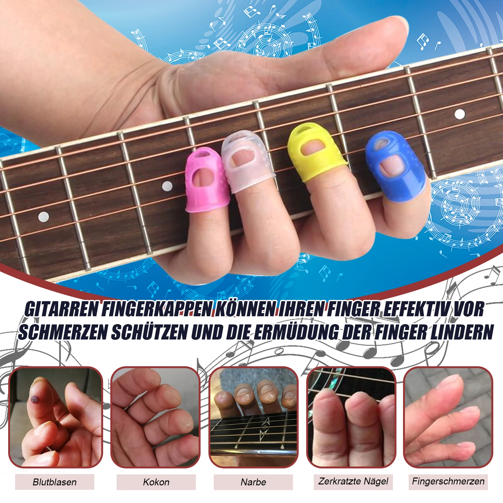 30 Uds. Accesorios de prensa de protección para la yema del dedo de guitarra de silicona