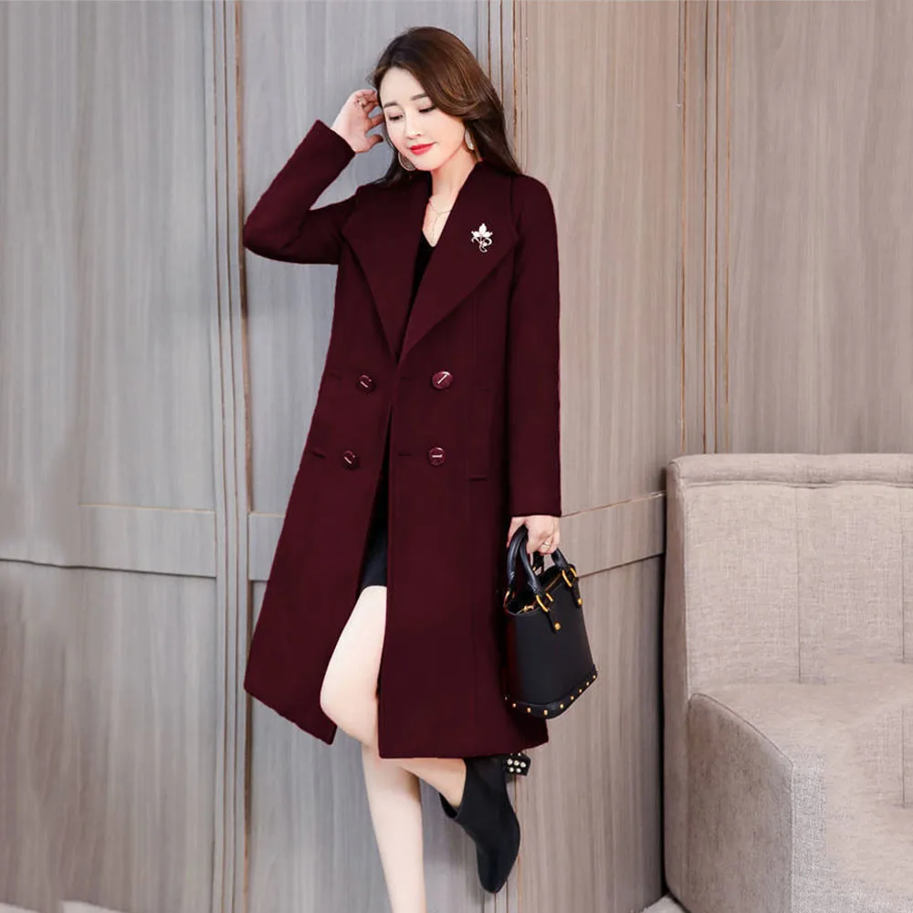 Fashion Loose Woolen Long Coat Women's Autumn And Winter Cotton Warm Slim Women's Temperament Casual Woolen Coat Women's Tide.