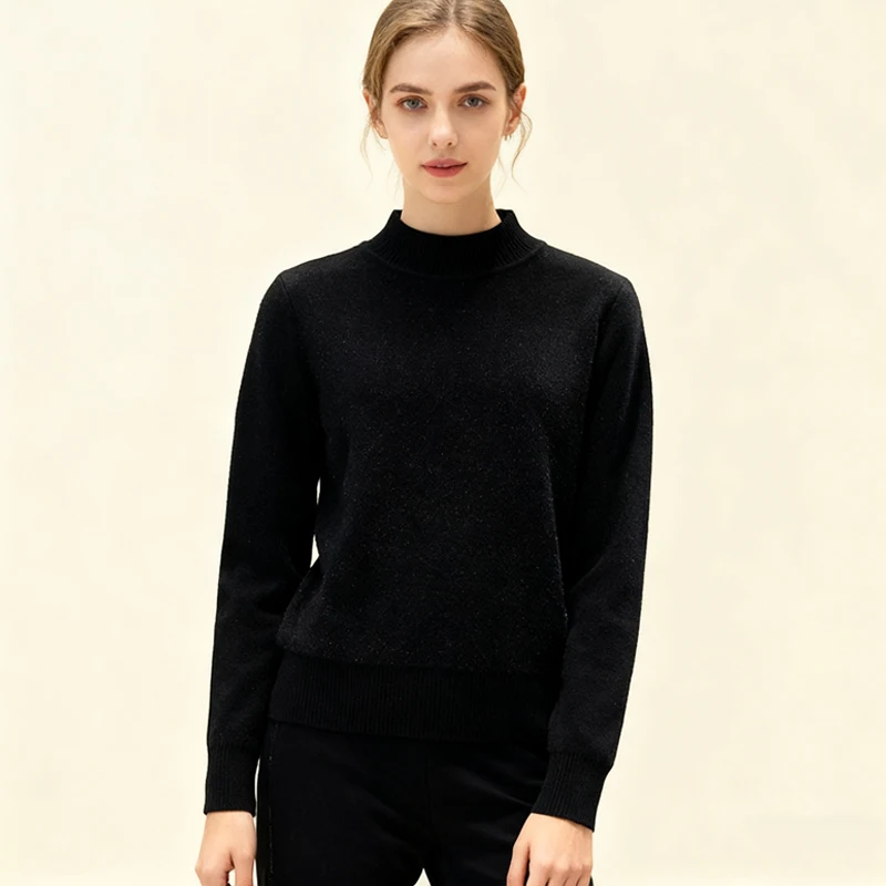 

Новый вязаный пуловер, женский свитер с длинными рукавами, однотонный теплый топ с полувысоким воротником, зимняя простая толстая облегающая одежда 15