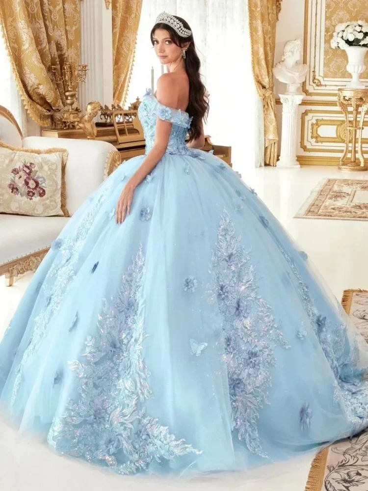 Flavinke индивидуальные небесно-голубые женские свадебные платья 2025 цветочные аппликации с вышивкой без рукавов для банкета, дня рождения, выпускного вечера