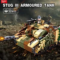 524PCS StuG III Armored Vehicle Building Blocks WW II Classic Tank Soldier Mini Figure Military Model Bricks Kids Toys Gifts