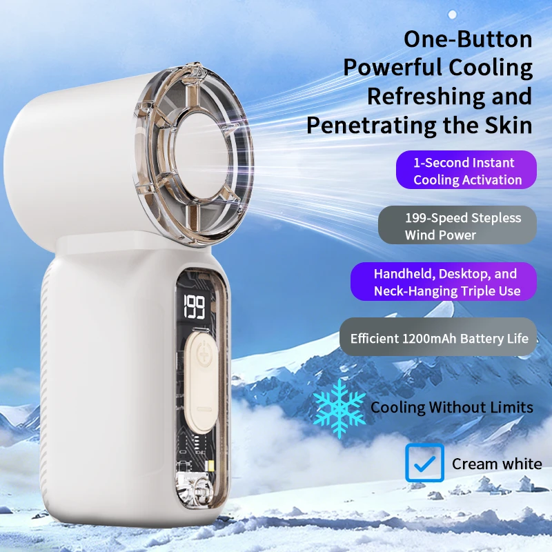 Portable Handheld Pocket Fan 199 Speed Regulation High Speed Turbine Strong Wind Digital Display USB Typhoon-Level Motor Fan