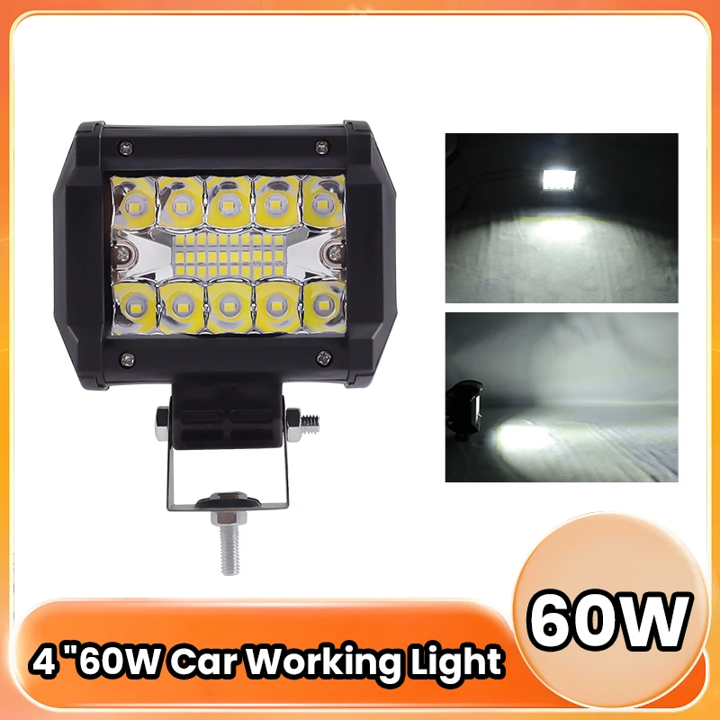 

4'' 60W 12V Offroad Spot Flood Combo Work Light LED Light Bar Superbright 6000K for Car SUV 4x4 Boat ATV Barra LED Headlights