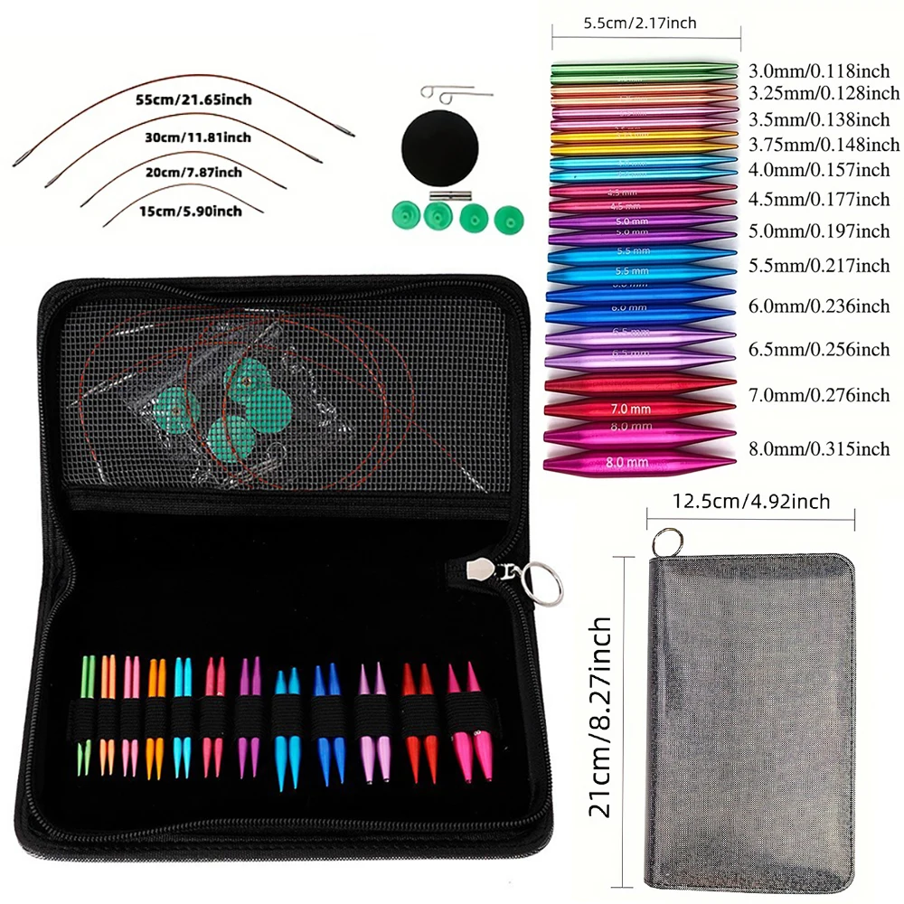 

Set of 37 Mini Knitting Tools with Removable and Interchangeable Tips, Sizes 3.0mm-8.0mm Sleeve Collar Gloves Needle Set Sewing