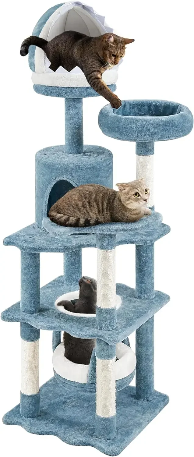 Cat Tree Ocean-Themed Cat Tower 61in, Multi-Level Cat Climbing Tree with Condo, Sisal Scratching Posts, Round Entrance, Perches