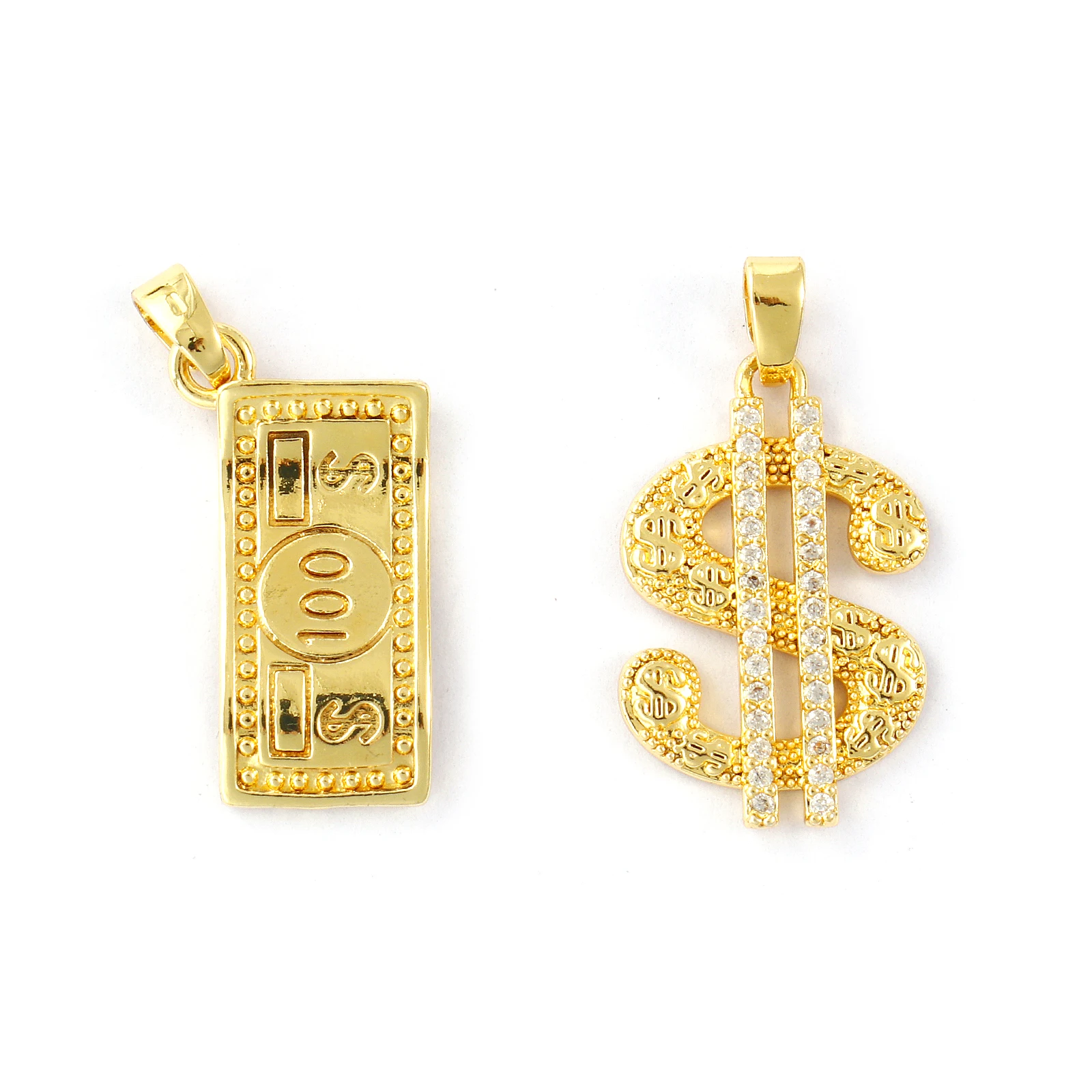 2PCs Creative Brass 18K Real Gold Plated Dollar Symbol Charms For Jewelry Making Pendant Necklace Earrings DIY Findings