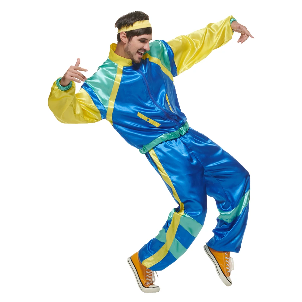 Men's Awesome 80s Track Suit Costume Vintage Tracksuit Cosplay Halloween Costume For Adult 2022 New Party Outfit Fancy Dress