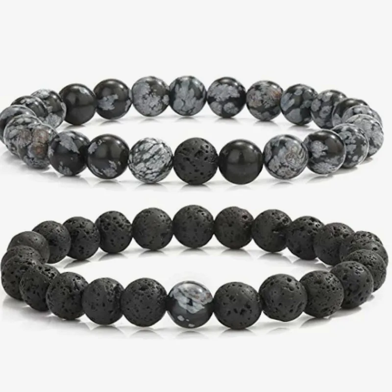 Retro Vintage Men's Couple Bracelet Lava Rock Yellow Tiger Eye Stone Beads Handmade Jewelry Gift for Men