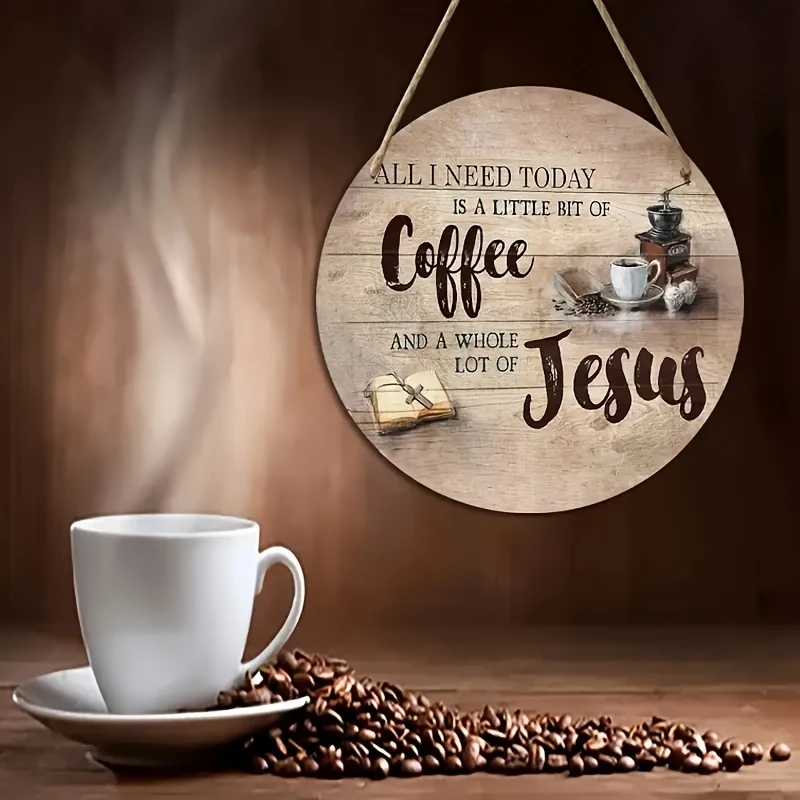 2D 1PCS Retro Coffee Rich Aroma Books Knowledge Wooden Round Plates Furniture Hanging Wall Decoration Coffee Shop Bar Decoration