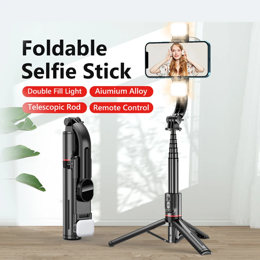 INRAM-L12d Foldable Wireless Bluetooth Selfie Stick Tripod with Remote Shutter Fill Light Aluminum Alloy Selfie Stck