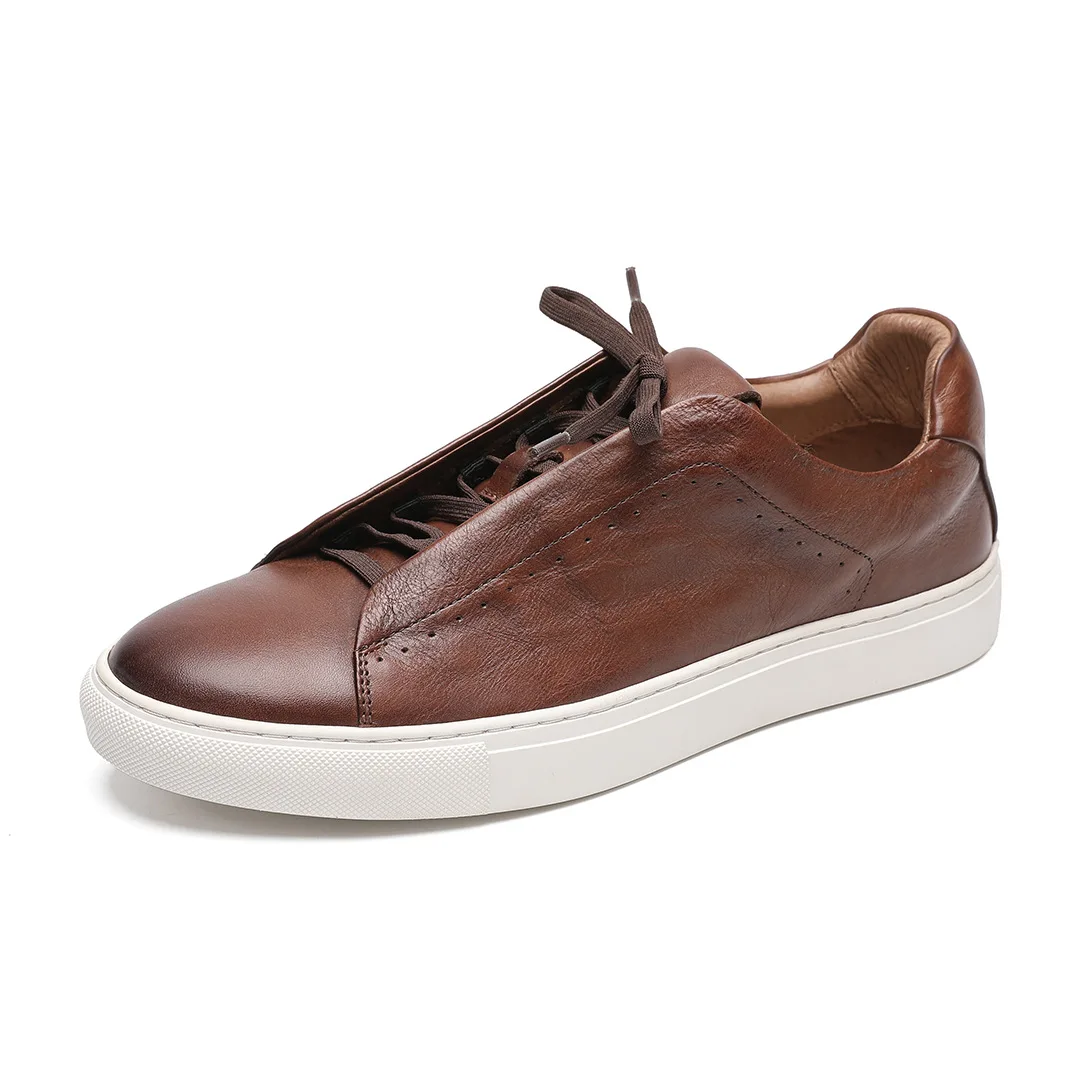 

CLAIAMI Handmade Luxury Cowhide Leather Men Casual Board Shoes Soft Fashionable Versatile Men Shoes Lace-up Men Sneakers Zapatos