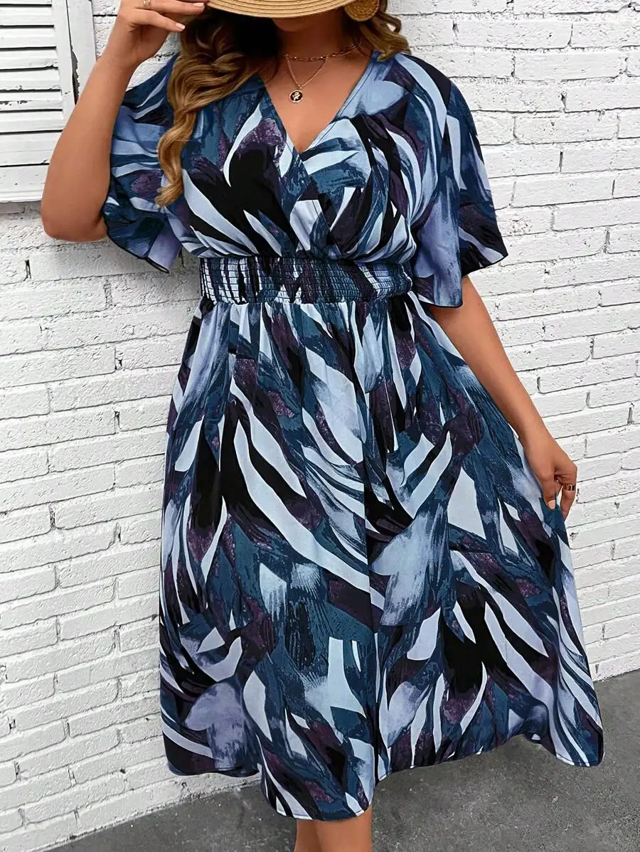 

Allover Print Butterfly Sleeve Wrap Dress Maxi Women Casual