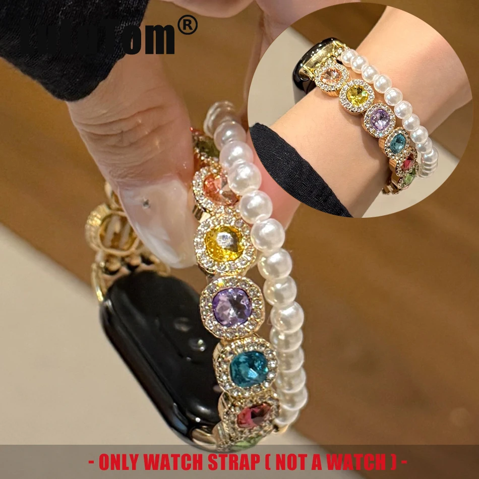 

Ремешок для Xiaomi Mi Band 10 9 8 Pro, ремешок для часов Miband 8Pro 9 Pro, роскошный жемчужный бриллиант, модный эластичный браслет с драгоценными камнями, браслет