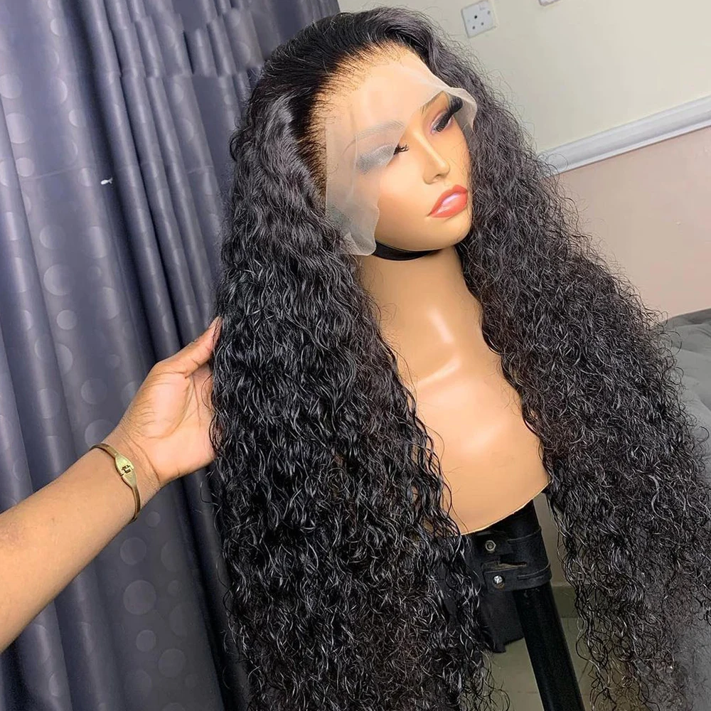 26“ Soft Glueless Natural Black Long 180Density Kinky Curly Lace Front Wig For Women With BabyHair Preplucked Daily Cosplay