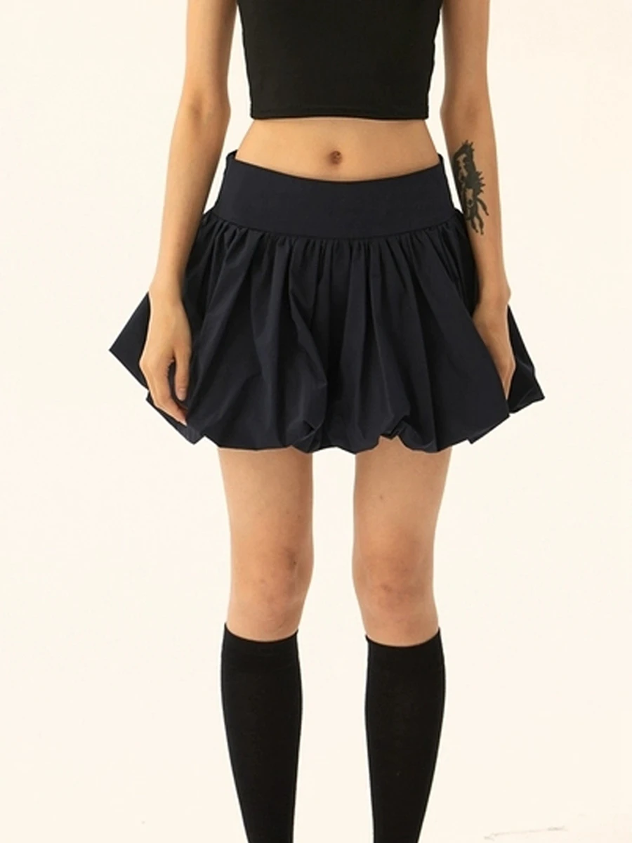 

Women Y2K Mini Bubble Skirt Ruffle Hem Pleated A Line Skirt Teen Girls Elastic Waist Puffy Flared Balloon Short Skirt