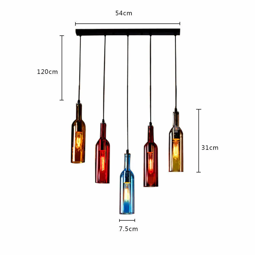 Lampe LED suspendue en forme de bouteille de vin colorée, design industriel créatif, luminaire décoratif d'intérieur, idéal pour un salon ou une salle à manger