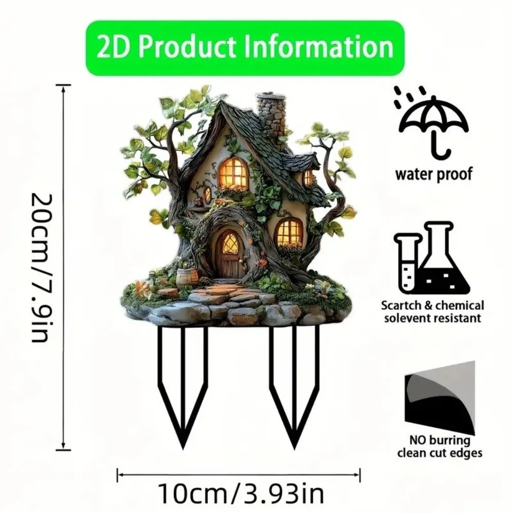 Ground Insert Garden Art Ornament 2D Flat Acrylic Elf Garden Figurine Treehouse Rabbit Acrylic Ground Insert Outdoor Decoration