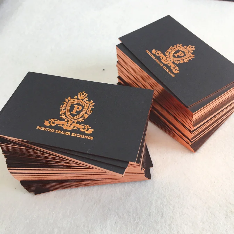 custom design 100pcs a lot  brand rose gold foil thickness black paper metal  business card printing business cards