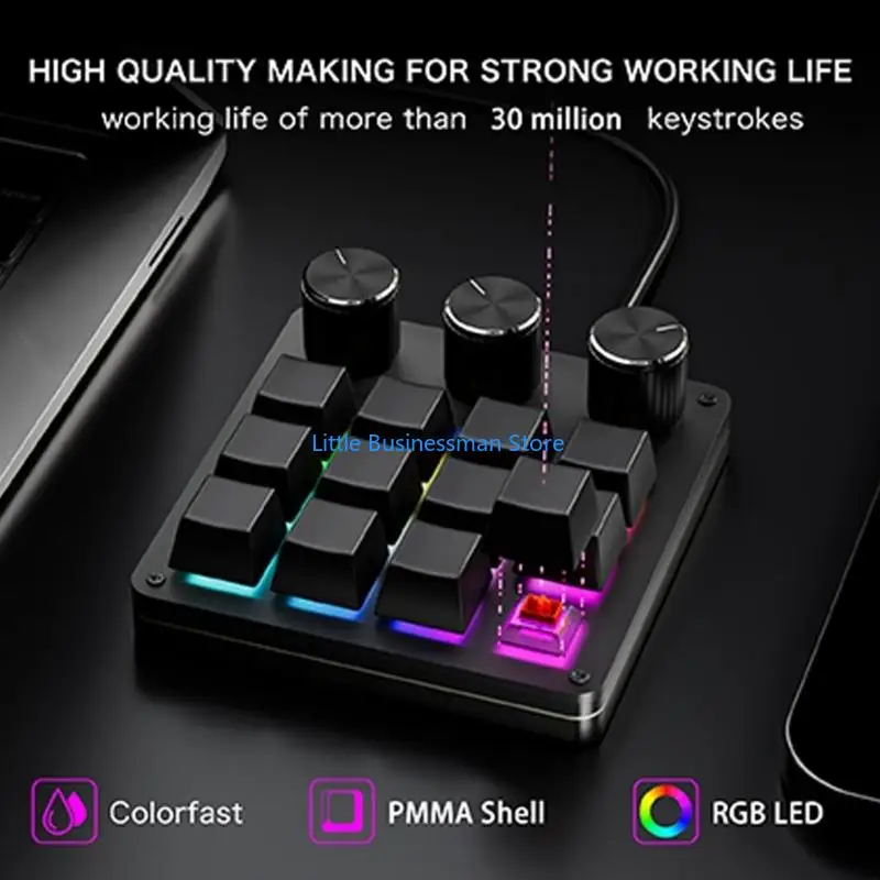 Plug-In Programmable Keypad 12Keys 3 Knob for Editing Design Streaming Office and Gaming Command Control M76A