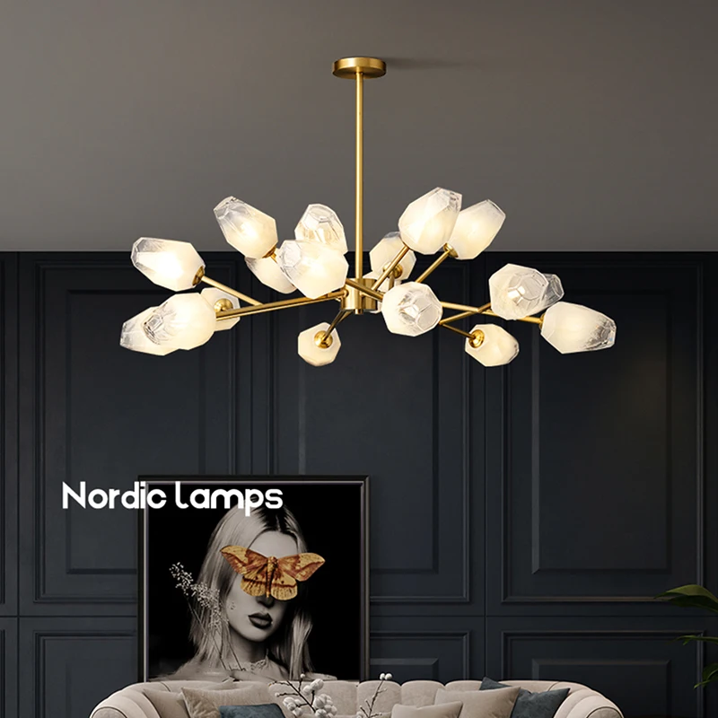 

Modern Copper Lamp Body Chandelier For Living Room Creative Design Dining Room Bedroom Led Cloudy Lampshade Home Decor