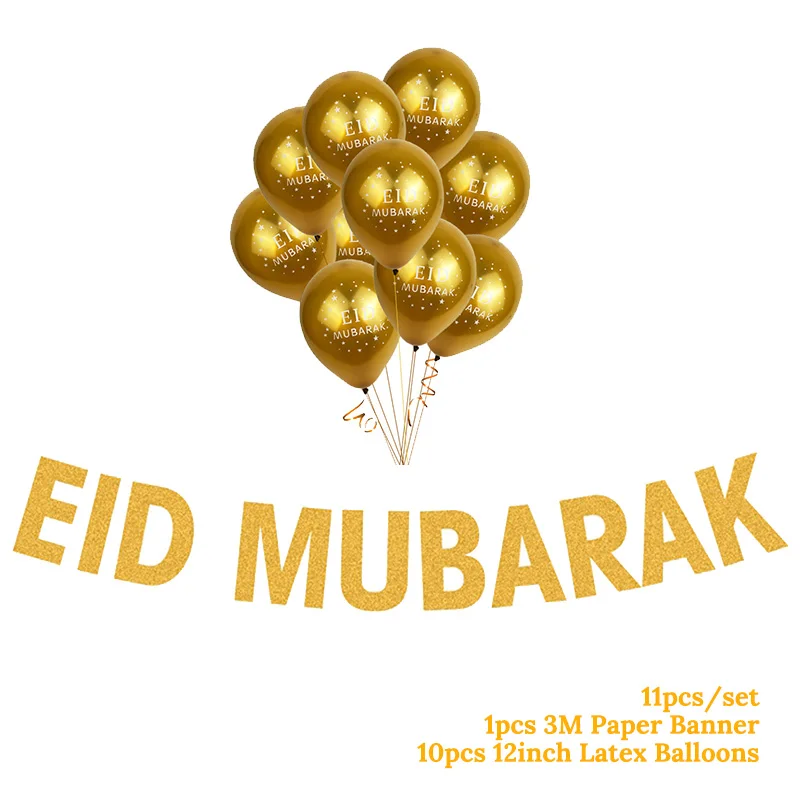 EID Mubarak Decor Gold Banner Balloons Decoration Islamic Muslim Party Supplies Ramadan Kareem Decorations for Home 2024