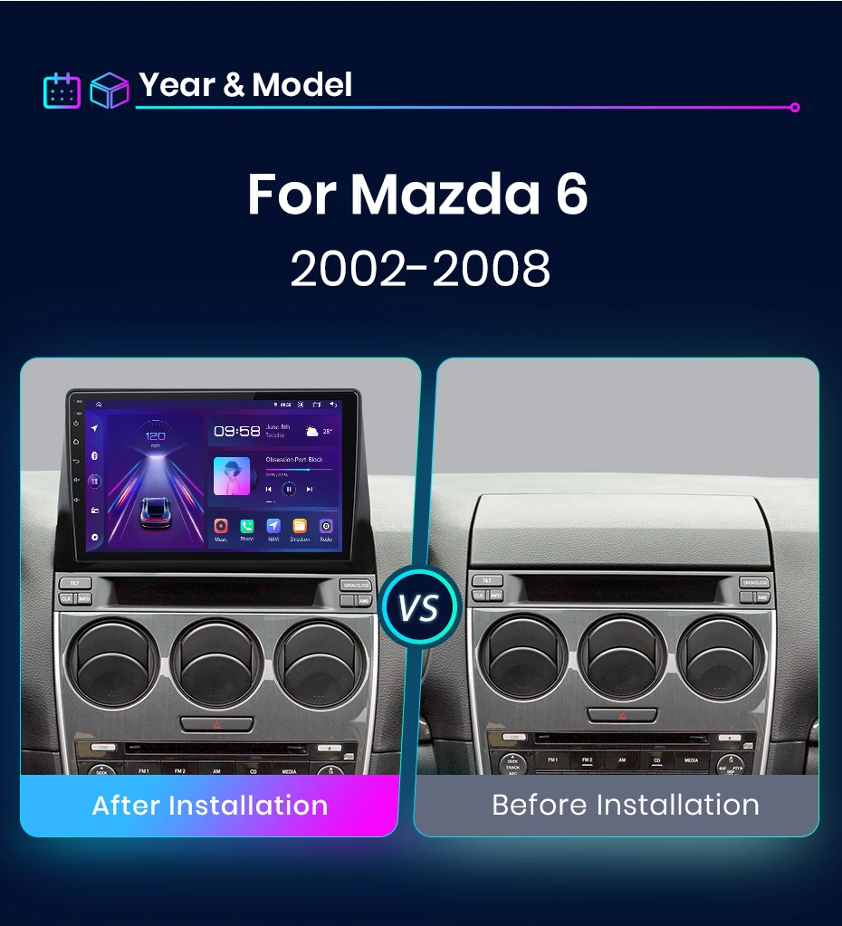 Junsun AI Wireless CarPlay für Apple Android Auto Autoradio für Mazda 6 2002 2003 2004 2005 2006–2008 Multimedia Navi Stereo – Detail 3
