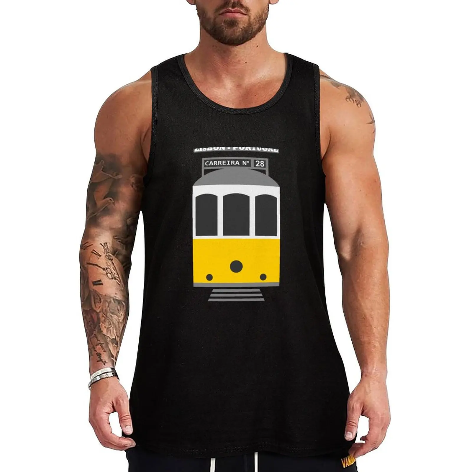 Lisbon tram - Elétrico de Lisboa - Carreira 28 (with city name, on black) Tank Top cool things T-shirt men anime t-shirts